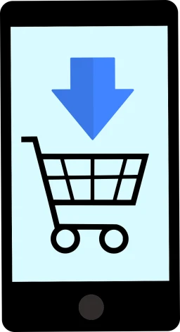 a shopping cart with a blue arrow coming out of it, pixabay, computer art, blue-black, sign, shelf, card