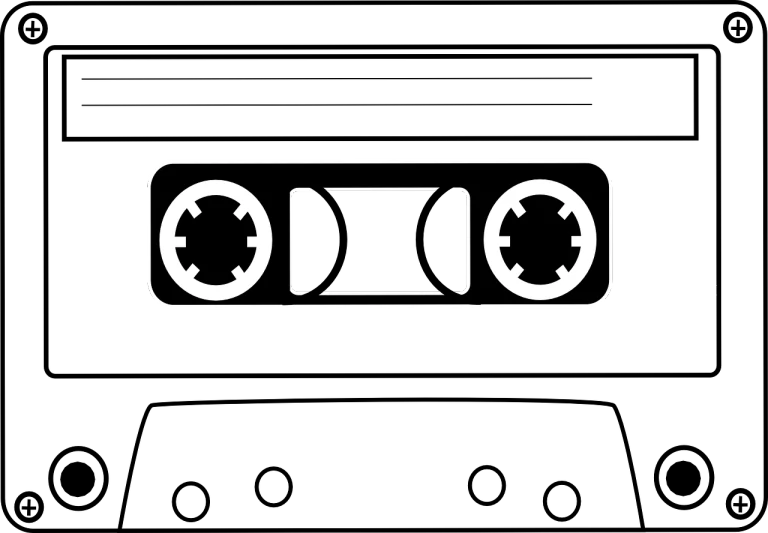 a black and white photo of a cassette, inspired by Masamitsu Ōta, reddit, serial art, black backround. inkscape, die antwoord style wear, headlights, top down view