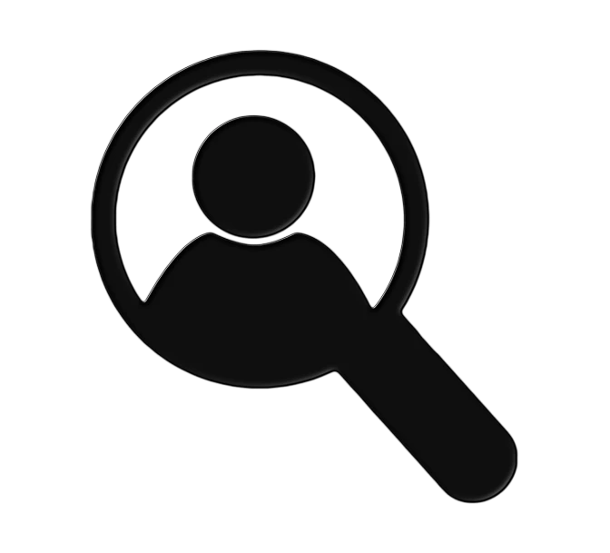 a person looking through a magnifying glass, a digital rendering, by Andrei Kolkoutine, pixabay, solid black #000000 background, icon for an ai app, spoon, minimalist logo without text
