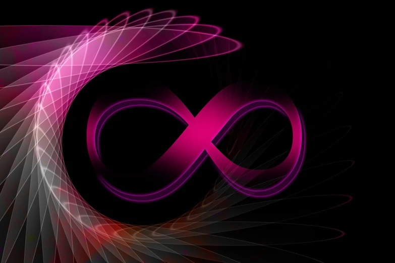 a pink infinity symbol on a black background, generative art, vibrant setting, phoenix, evolution, eternity