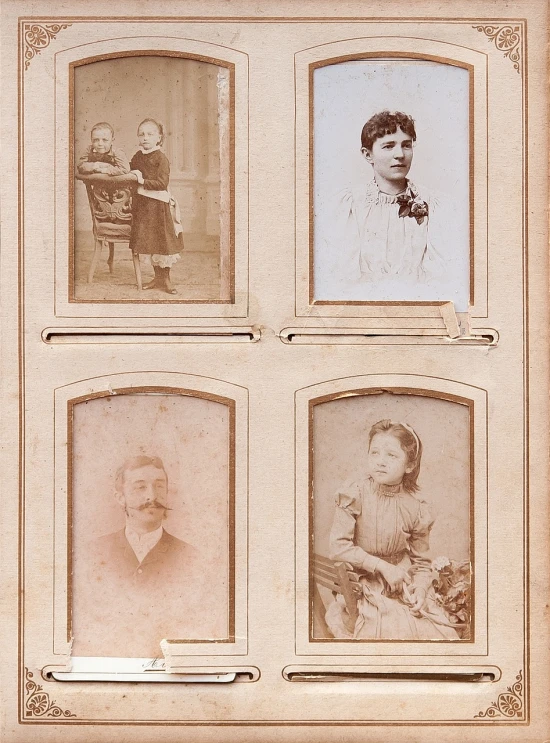 an old photo of a man, a woman, and a child, a portrait, by Samuel Washington Weis, missing panels, detail shots, card frame, alice hunt and peter hurd