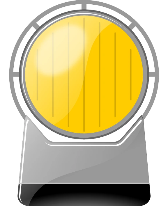 a yellow light sitting on top of a metal base, by Sengai, simple illustration, all enclosed in a circle, highly-detailed illustration, clear view