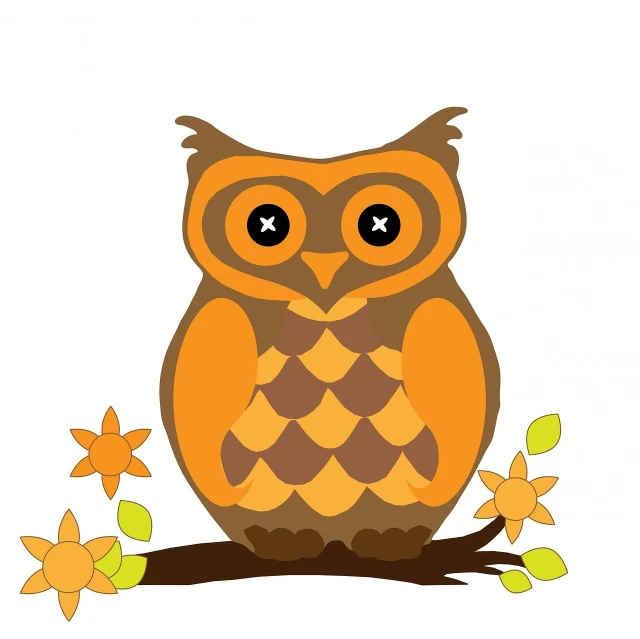 an owl sitting on top of a tree branch, vector art, inspired by Nyuju Stumpy Brown, vibrant but dreary orange, istockphoto, 3 0, card