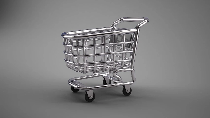 a silver shopping cart on a gray background, a digital rendering, by Jesper Knudsen, pixabay, zbrush 3 d render, istockphoto, smooth 3d cg render, ebay