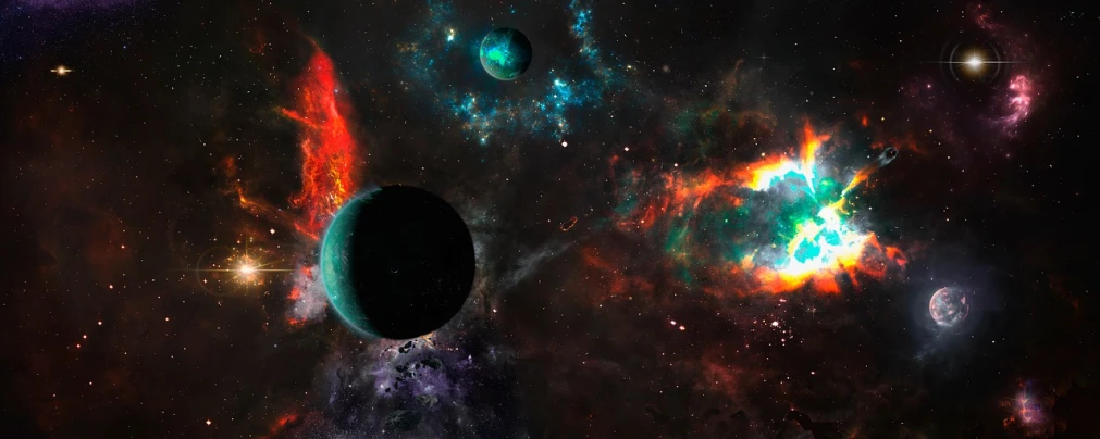 an image of a space scene with planets and stars, a screenshot, by Kuno Veeber, shutterstock, space art, hd phone wallpaper, oil slick nebula, ultra high detail digital art, multiverse!!!!!!