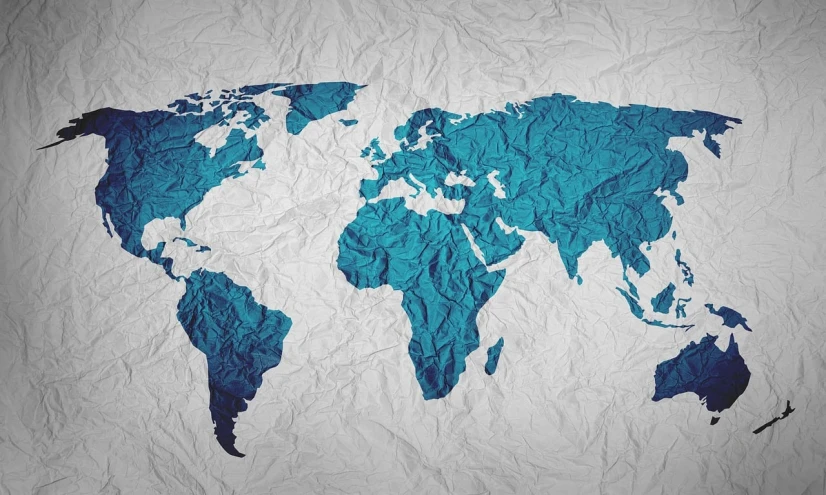 a map of the world on a crumpled piece of paper, by Matija Jama, trending on pixabay, regionalism, dominant wihte and blue colours, mobile wallpaper, shaded, wallpaper for monitor