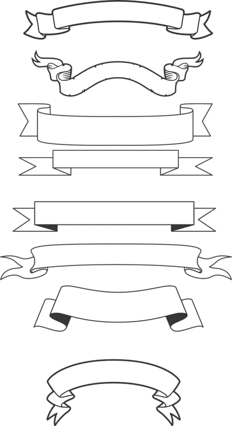 a set of banners and ribbons on a black background, a screenshot, by Joseph Raphael, digital art, black on white, blank expression, uploaded, white outline
