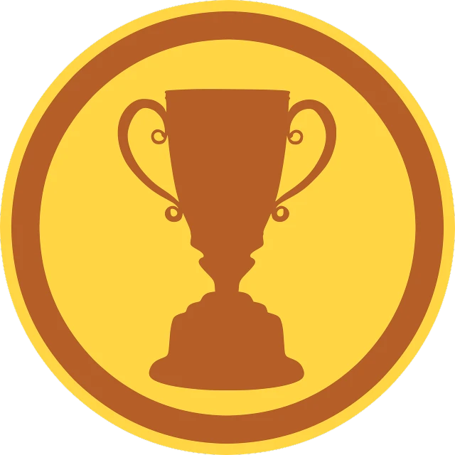 a trophy in a circle on a black background, a screenshot, pixabay contest winner, clipart icon, patch design, copper cup, boardgamegeek