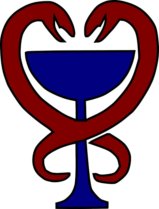 a blue bowl with a red snake around it, by Andrei Kolkoutine, deviantart, symbolism, ankh symbol around the neck, overturned chalice, medic, habs logo