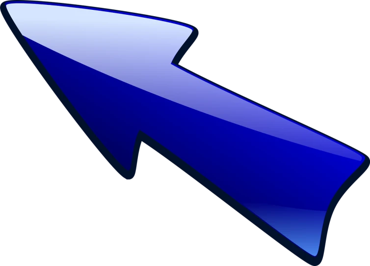 a blue arrow pointing down on a black background, by Robbie Trevino, no gradients, quarter view, low res, long