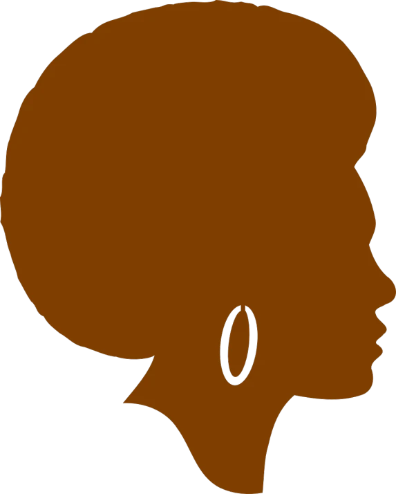 a silhouette of a woman's head with a pair of earrings, inspired by Nyuju Stumpy Brown, trending on pixabay, black arts movement, maiden with copper hair, brown:-2, blank, kemetic