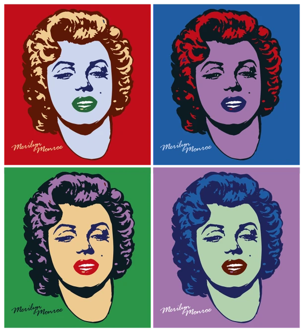four different colored pop art portraits of marilyn monroe, flickr, pop art, sophia loren, hi resolution, 4 colors, pelosi