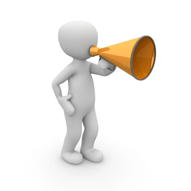 a person with a megaphone in his hand, a picture, npc talking, plain, : :, cg