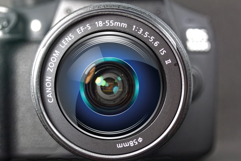 a close up of a camera with a lens, by Tom Carapic, pixabay, photorealism, canon eos rebel, fisheye effect, video footage, car photography