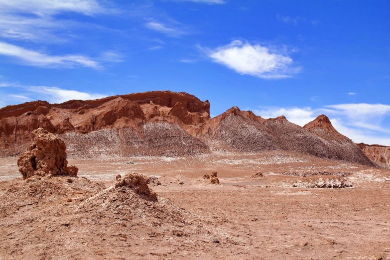 a large rock formation in the middle of a desert, color field, chile, landscape of flat wastelands, white clay, mars vacation photo