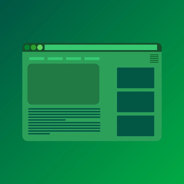 a computer screen with a green background, a wireframe diagram, safari, flat bold color, solid background color, whole page illustration