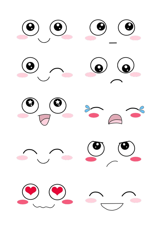 a set of cartoon eyes on a black background, by Gusukuma Seihō, tumblr, mingei, cute pictoplasma, kissing smile, amoled wallpaper, confused facial expression