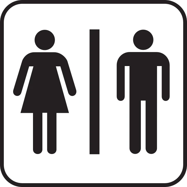 a black and white picture of a man and a woman, by Kalervo Palsa, pixabay, toilet, vector design, sign, ad image