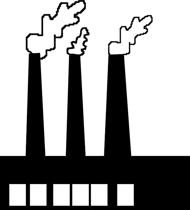 a factory with smoke coming out of it, inspired by Carlos Enríquez Gómez, deviantart, purism, pictogram, chimneys, black and white vector, rack