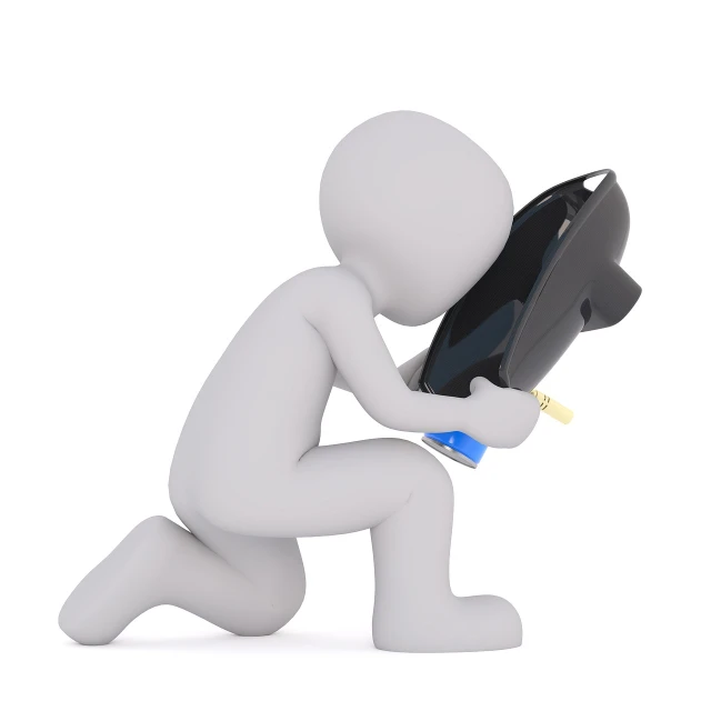 a person kneeling down with a cell phone in his hand, a picture, figuration libre, 3 d image, the mask is broken, with electric arc device, clipart