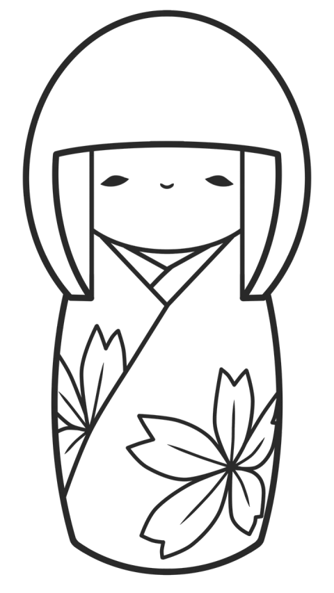 a black and white drawing of a geisha doll, lineart, inspired by Shūbun Tenshō, featured on reddit, sōsaku hanga, amoled wallpaper, weed cutie mark, minimalist wallpaper, black paper tarot