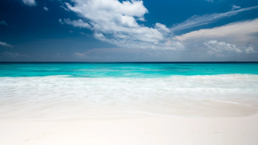 a large body of water sitting on top of a sandy beach, by Matthias Weischer, carribean turquoise water, white and blue color scheme, wallpaper for monitor, teal landscape