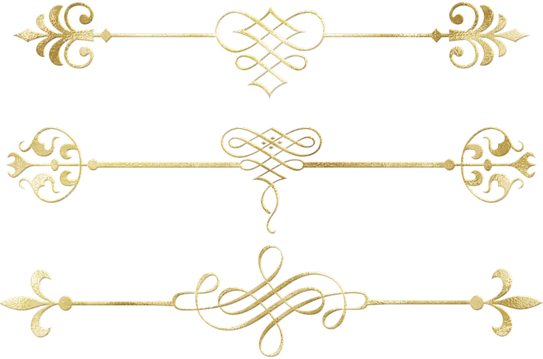 a set of gold decorative elements on a black background, a digital rendering, inspired by Sakai Hōitsu, deviantart, iron railing, very grainy, intricate writing, celtic knot