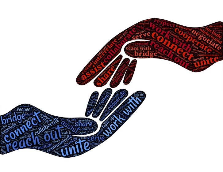 a close up of a person's hand with words on it, pixabay, conceptual art, immersed within a network, bridges, on black background, in meeting together