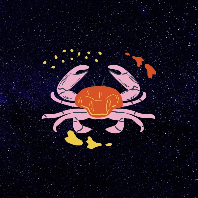 a crab sitting on top of a star filled sky, by Julia Pishtar, tumblr, amoled wallpaper, amazing food illustration, in honor of saturn, done in the style of matisse