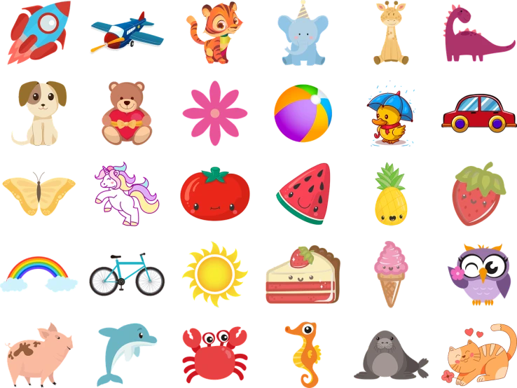 a bunch of cartoon animals on a black background, a picture, by Alexander Brook, shutterstock, toyism, style of emoji, beaches, app icon, nostalgic memory