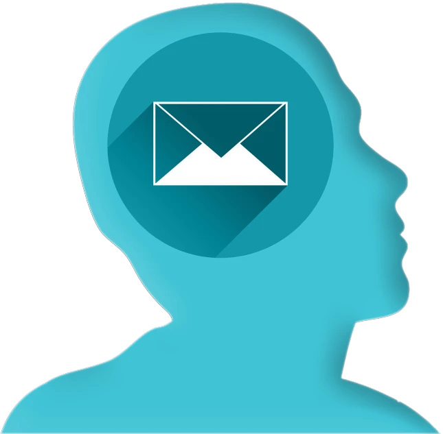 a man's head with a mail icon on it, a digital rendering, by Matt Stewart, pixabay contest winner, postminimalism, brain, do you want to know, half humanoid, stock photo