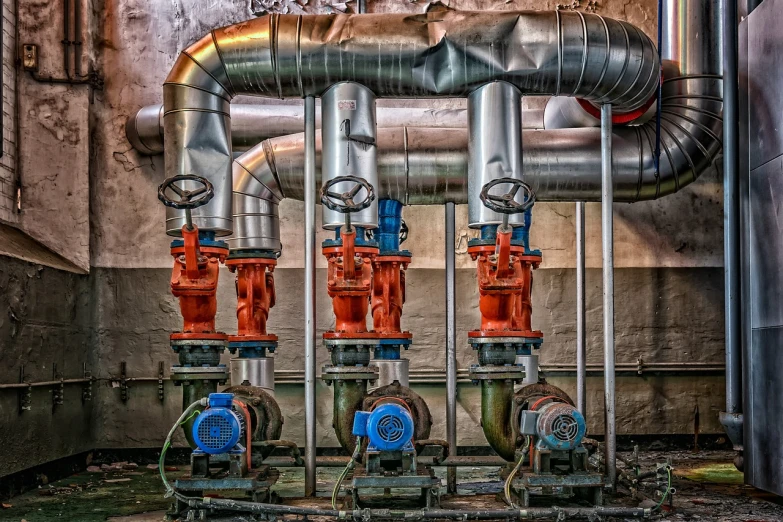 a bunch of pipes that are next to each other, a photo, by Niels Lergaard, tonemapped, water and power, purpose is pump, holiday season