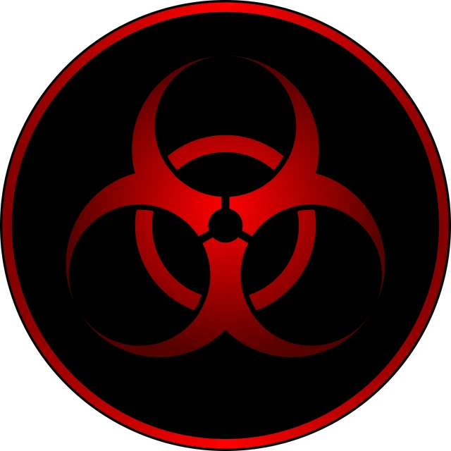 a red biohazard symbol on a black background, a picture, nuclear art, round logo, no gradients, warzone background, pandemic