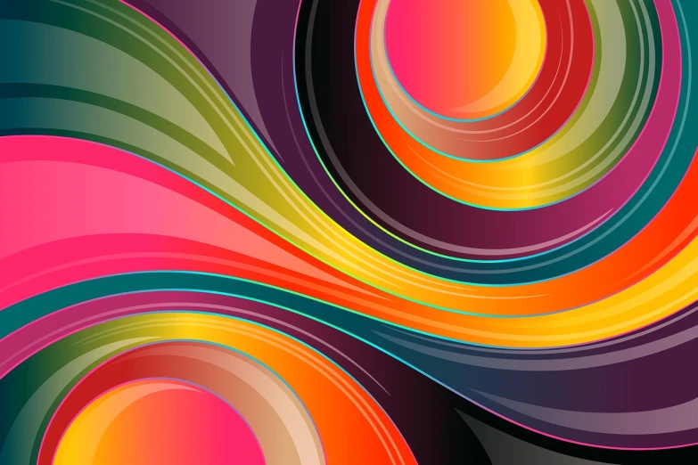 a colorful swirl design on a black background, vector art, inspired by Milton Glaser, shutterstock, abstract art, 4 k hd wallpaper illustration, flowing curves, glossy surface, colorful palette illustration