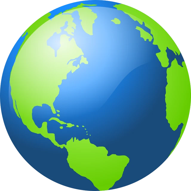 a blue and green globe on a black background, an illustration of, clip art, everyday plain object, america, ( land )