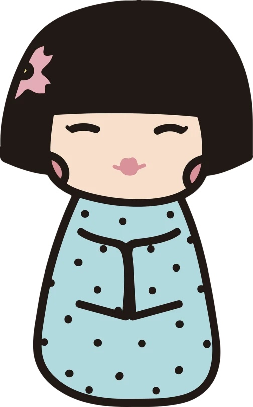 a cartoon girl with black hair and a blue dress, a character portrait, mingei, on a flat color black background, cute pocelain doll, lips slightly parted, chinese costume
