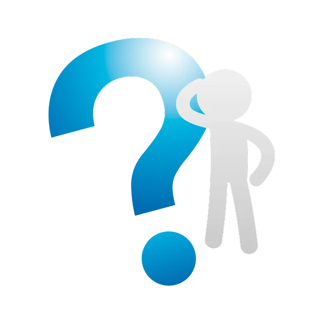 a person standing in front of a blue question mark, an illustration of, by David Burton-Richardson, pixabay, dada, on a flat color black background, cel shaded vector art, confused facial expression, mark kostabi