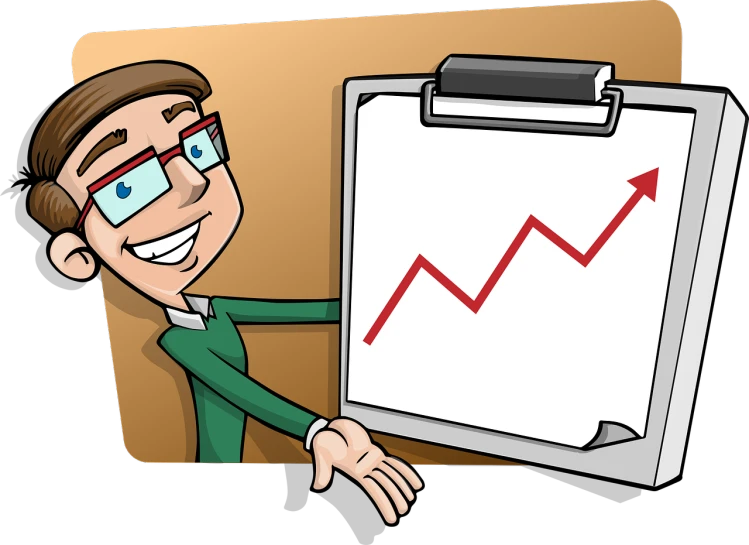 a man pointing to a chart on a clipboard, by Bob Singer, digital art, high quality cartoon, wallpaper!, bangalore, presentation