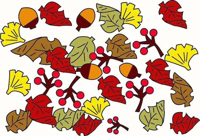 a bunch of leaves and berries on a white background, by Alexander Milne Calder, pixabay, arts and crafts movement, color comic, thorn background. d&d, cornucopia, stained glass background