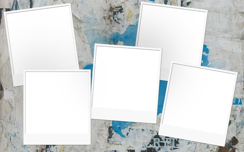 a bunch of photos sitting on top of a piece of paper, digital art, grunge wall, background image, blue-black, pc wallpaper