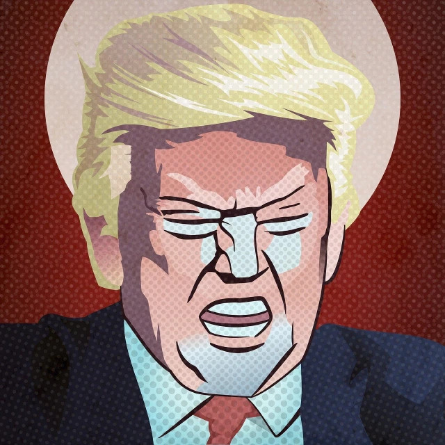 a close up of a person wearing a suit and tie, a pop art painting, digital art, donald trump crying, retro comic art style, political cartoon style, donald trump as the pope