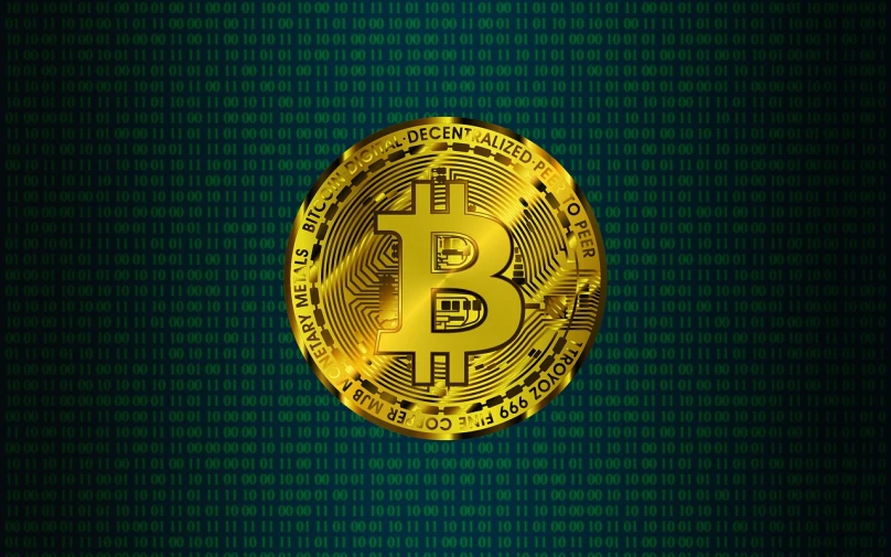 a golden bitcoin on a green background, trending on pixabay, computer art, package cover, avatar image