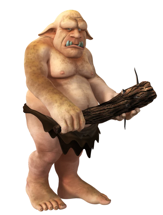 a cartoon troll holding a piece of wood, concept art, by senior environment artist, digital art, peter griffin body type, albino skin, high res render, fullbody photo