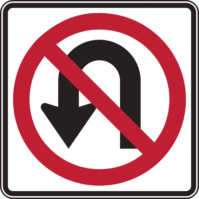 a no u turn sign on a white background, inspired by Shūbun Tenshō, hurufiyya, curved red arrow, --n 6, chicago, rounded