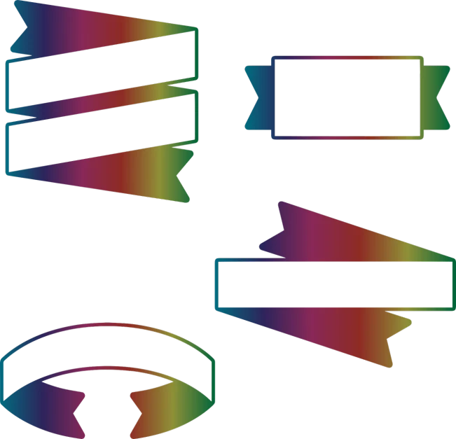 a set of four different colored ribbons on a black background, a hologram, inspired by Larry Zox, diecut, stylized silhouette, signboards, background(solid)