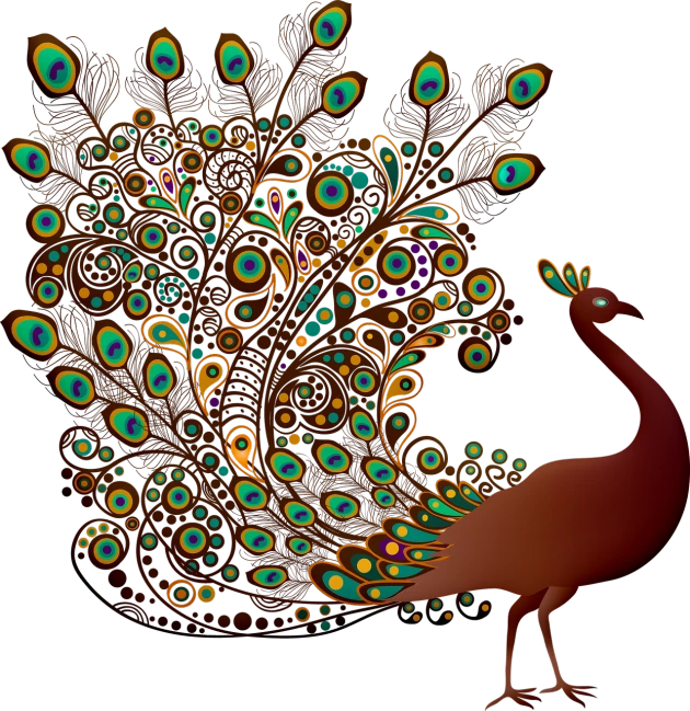 a peacock standing in front of a black background, an illustration of, psychedelic art, a beautiful artwork illustration, persian folkore illustration, computer generated, color vector