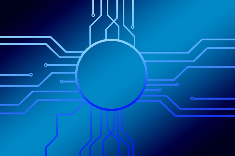 a close up of a computer circuit board, a computer rendering, computer art, vector graphics with clean lines, blue circular hologram, flash photo, blank