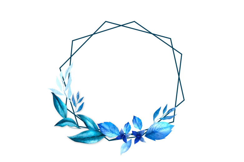 a wreath of blue flowers on a black background, a digital painting, art deco, geometric polygons, minimalist logo without text, leafs, blue jewellery