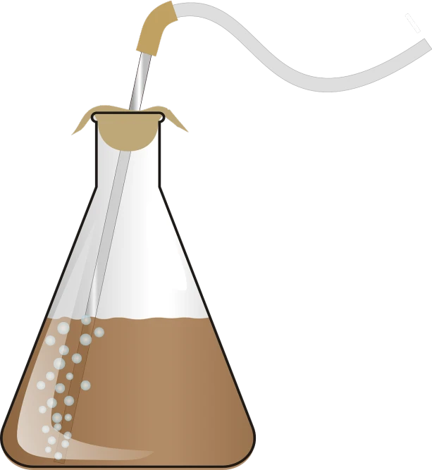 a flask with a straw sticking out of it, inspired by Masamitsu Ōta, pixabay, conceptual art, brown and white color scheme, lava lamp, detailed chemical diagram, surgical iv bag