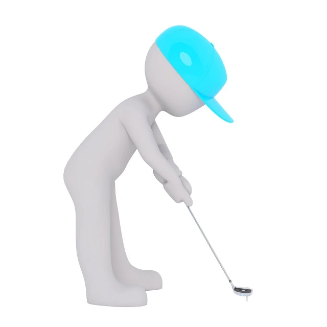 a person with a blue hat and a golf club, a digital rendering, trending on pixabay, bent over posture, cute 3 d render, white, colored accurately